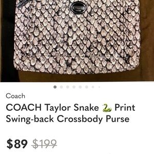 💝 COACH Taylor 🐍 Snake Print Swing back Purse/Bag